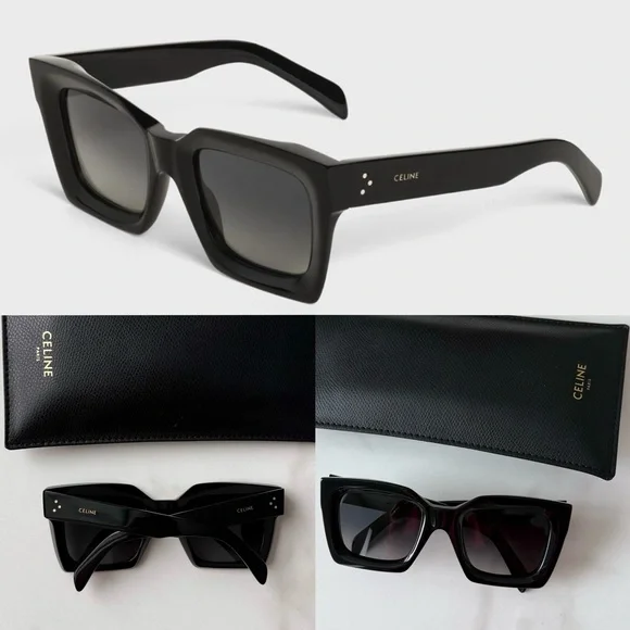 Authentic NEW Celine Black Rectangle Acetate sunglasses - Picture 3 of 17